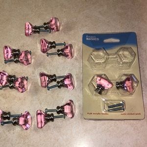 Drawer knobs - pink acrylic w/ satin nickel - 16